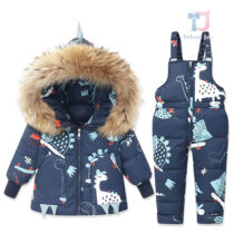 2 részes prémium vízálló síszett overallal és természetes szőrmés kapucnival ellátott kabáttal Dinos Snow DarkBlue