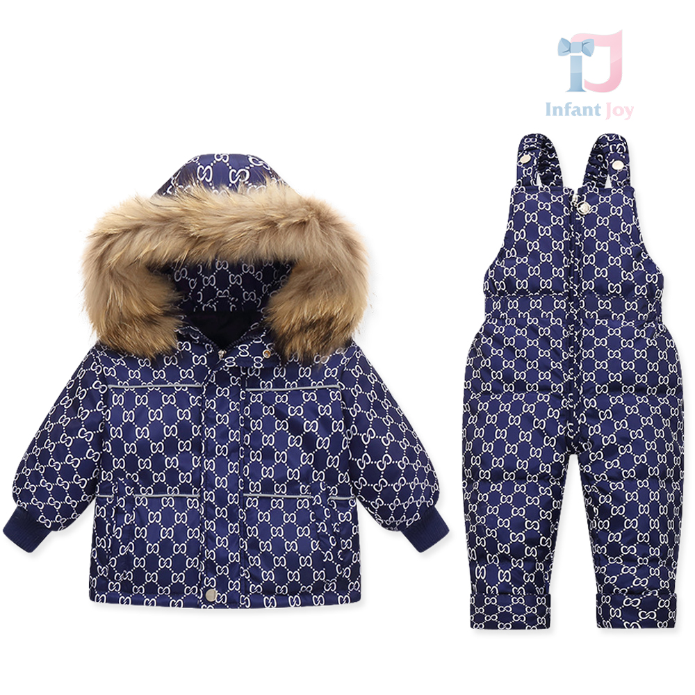 2 részes prémium vízálló síszett overallal és természetes szőrmés kapucnival ellátott kabáttal Snow Titan DarkBlue
