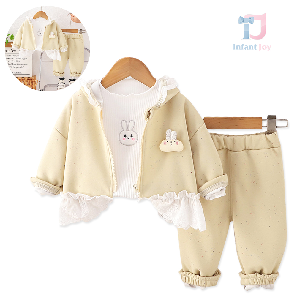 3-piece melange sweatshirt with lace, ribbed top and trousers set Shiny Bunny