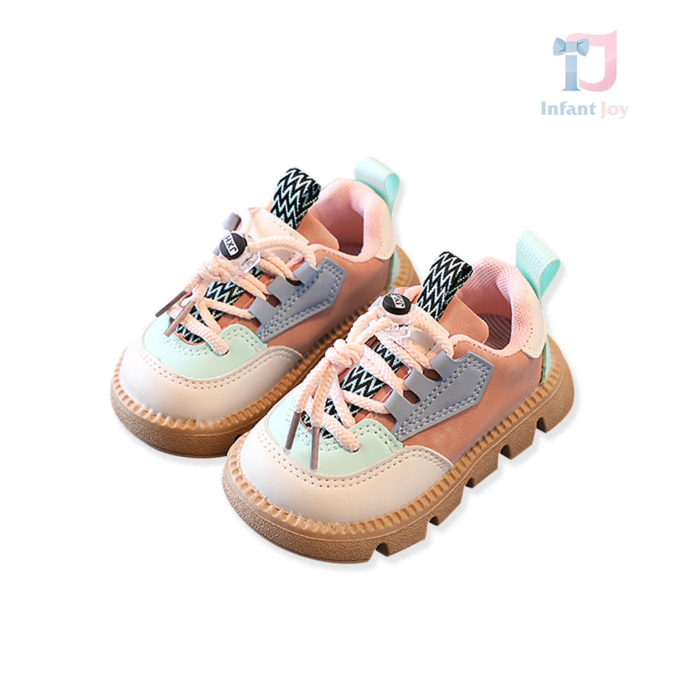 Faux leather lace-up sneakers with treaded sole Pink & Blue