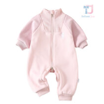 Premium padded jumpsuit with high collar, zipper and mini embroidery Luxe Polo Rider Pink
