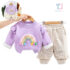 2-piece premium padded blouse/sweatshirt with ruffles, 3d elements and chic denim trousers set Rainbow Candy Violet