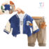 4-piece premium quilted set of bomber jacket, polo top, denim trousers and 3d brooch Teddy Crew Blue