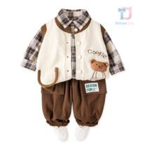 3-piece set with knitted vest, plaid shirt, and trousers Cookie Design