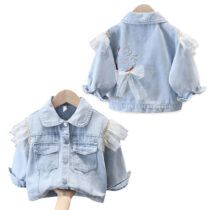 Premium denim jacket with embroidery and tulle accents cute Cat Rover
