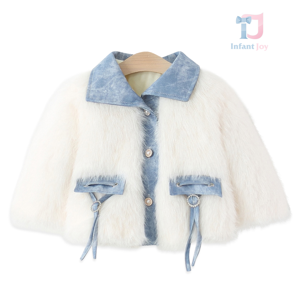 Premium coat with long pile and faux suede with pearl buttons Scarlet Flair White