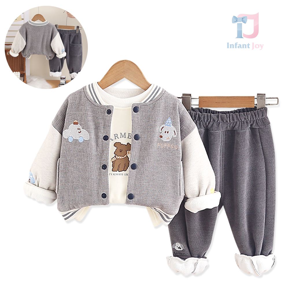 3-piece padded jacket/bomber, blouse/sweatshirt and denim trousers set Silver Paws