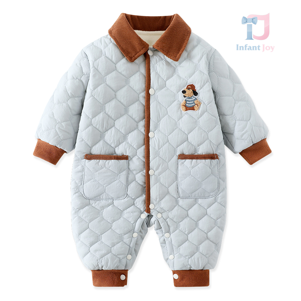 Quilted jumpsuit with classic collar and snap-button fastening Baseball Dog Blue