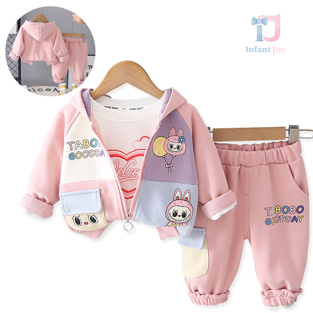 3-piece modern, sporty set of hooded sweatshirt, top and trousers Good Day Bubu Pink
