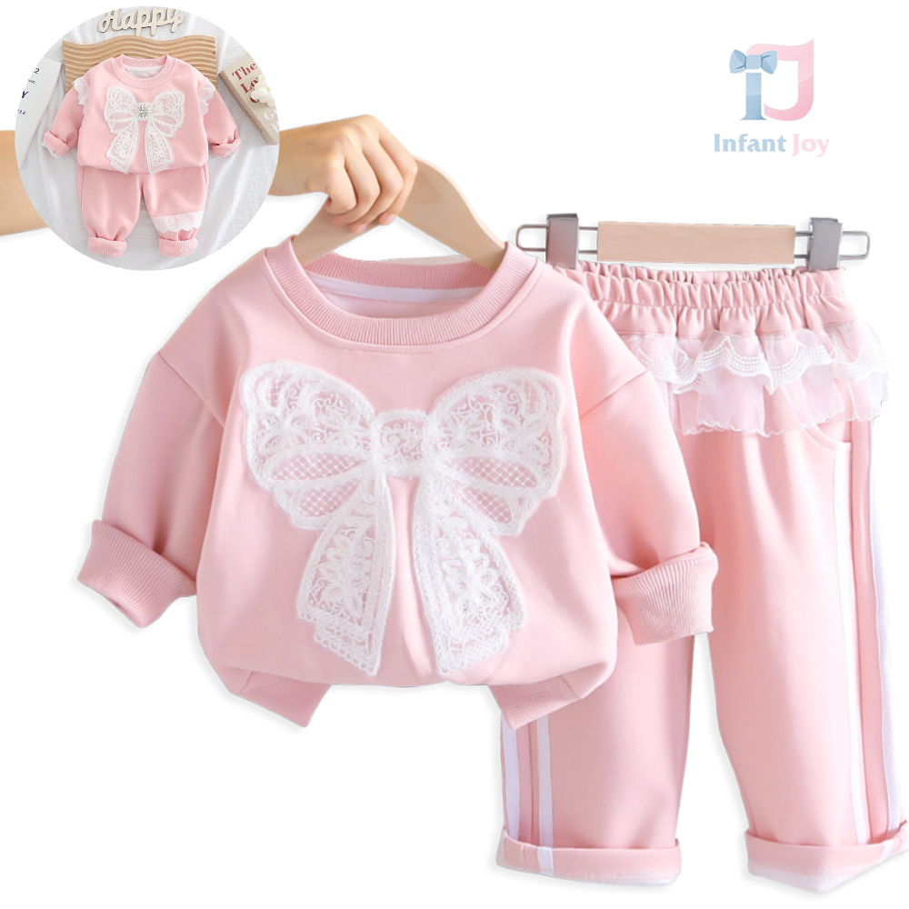 2-piece sporty set of sweatshirt with large appliqué, ruffles and trousers Sporty Curls Pink