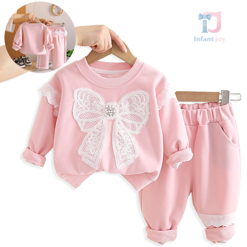 2-piece sporty set of sweatshirt with large applique, lace and trousers Sporty Ribbon Pink