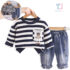 2-piece blouse/sweatshirt with emblem and 3d element and denim trousers set Can Do It Navy