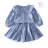 2-piece elegant shirt with peter pan collar and skirt set Blue Magic