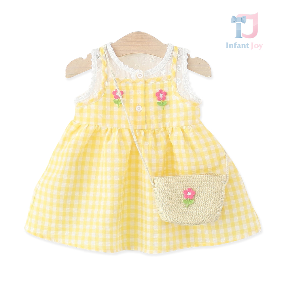 2-piece delicate set with yellow plaid dress and small bag Lemon Bloom
