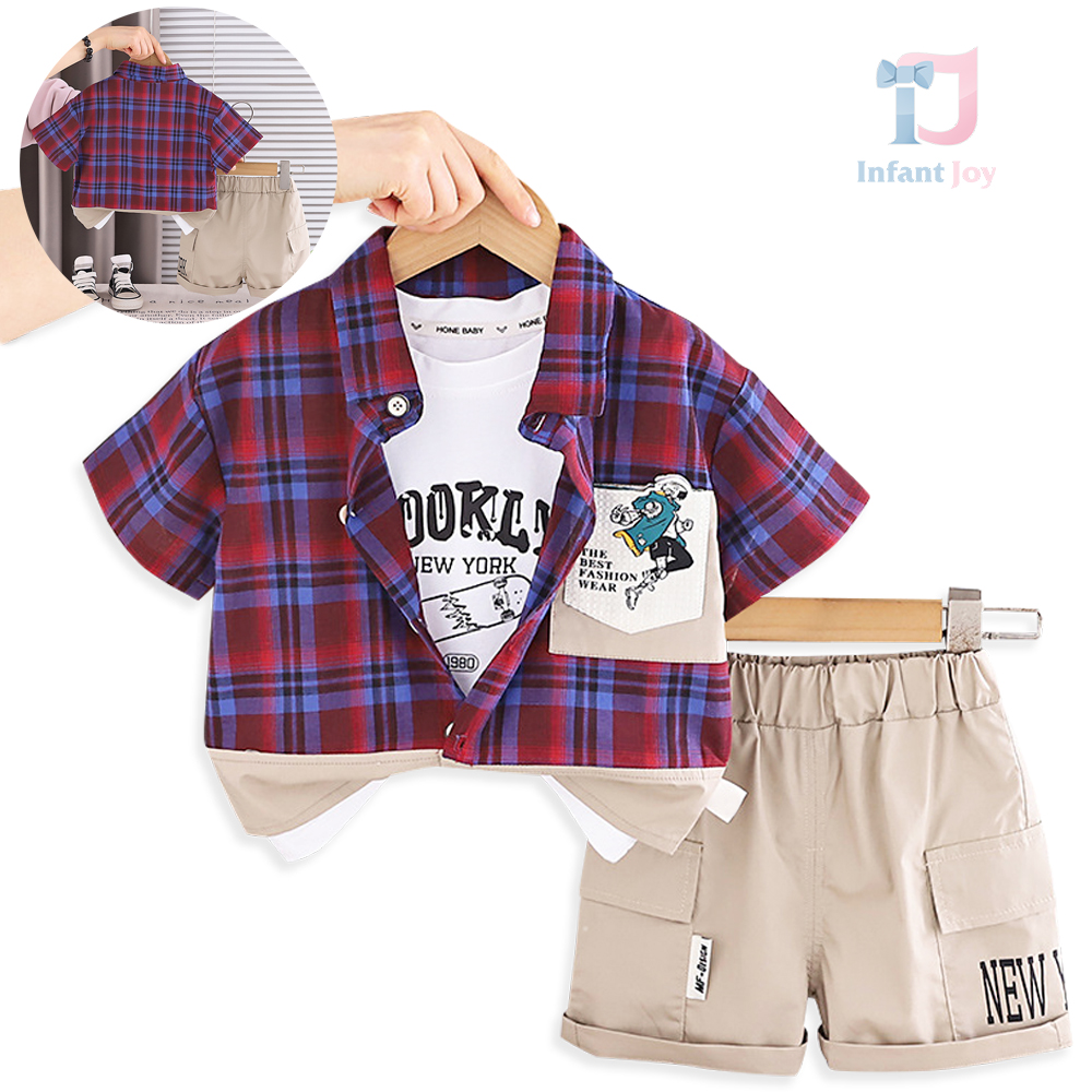 3-piece shirt with plaid pattern, tank top and cargo shorts New York