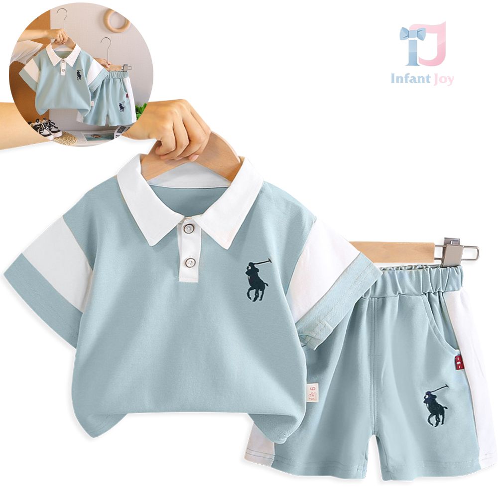 2-piece polo shirt with classic collar and embroidered shorts Summer Polo