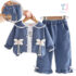 3-piece denim jacket, cotton blouse and trousers set with 3d elements Flower Fairy