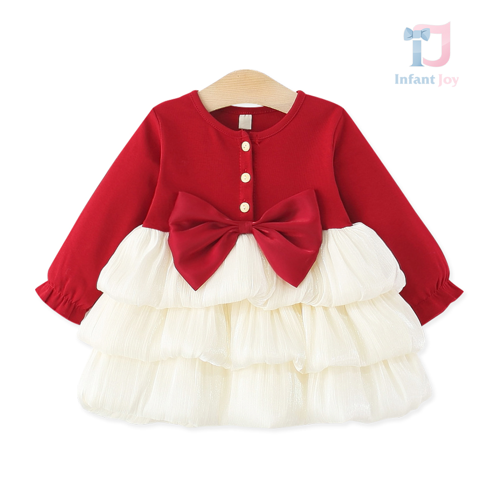 Dress with sewn bow and organza layers Sweet Cream
