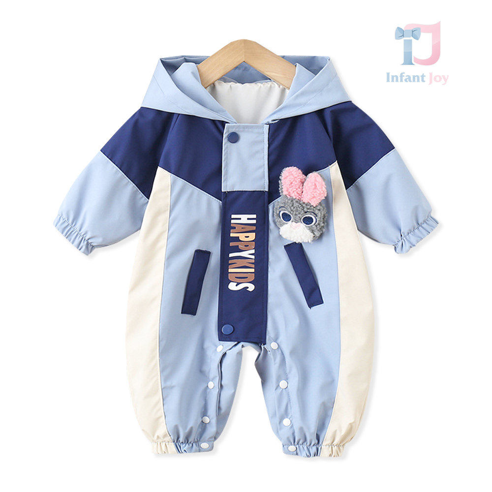 Spring jumpsuit with hood, 3d elements and snap button fastening Happy Bunny