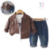 3-piece modern set with faux leather jacket, blouse and denim trousers Little Maverick
