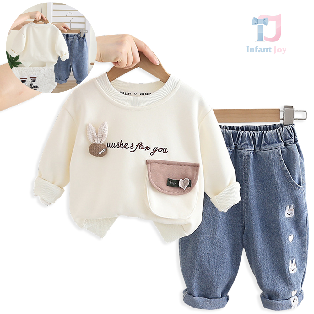 2-piece blouse/sweatshirt with 3d elements and denim trousers with embroidery Lucky Bunny