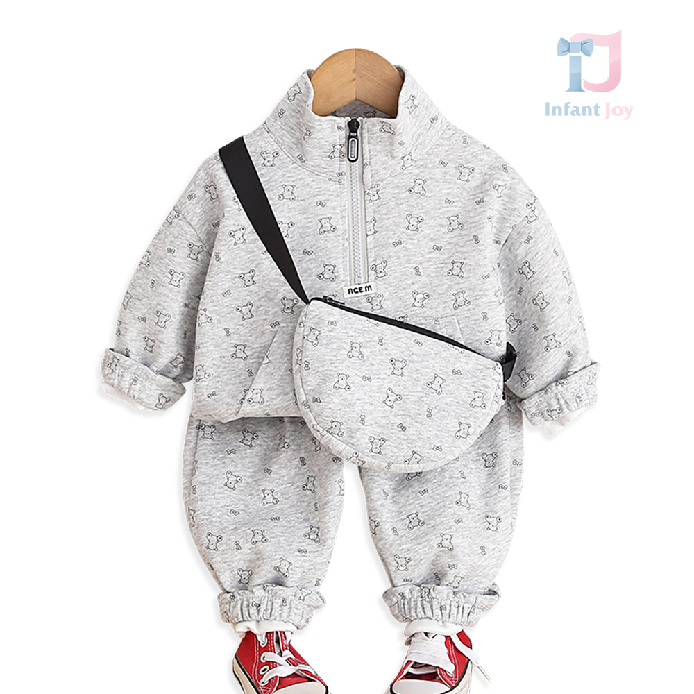 3-piece sports set of blouse/sweatshirt with high collar, trousers and shoulder bag Ace Bear Grey