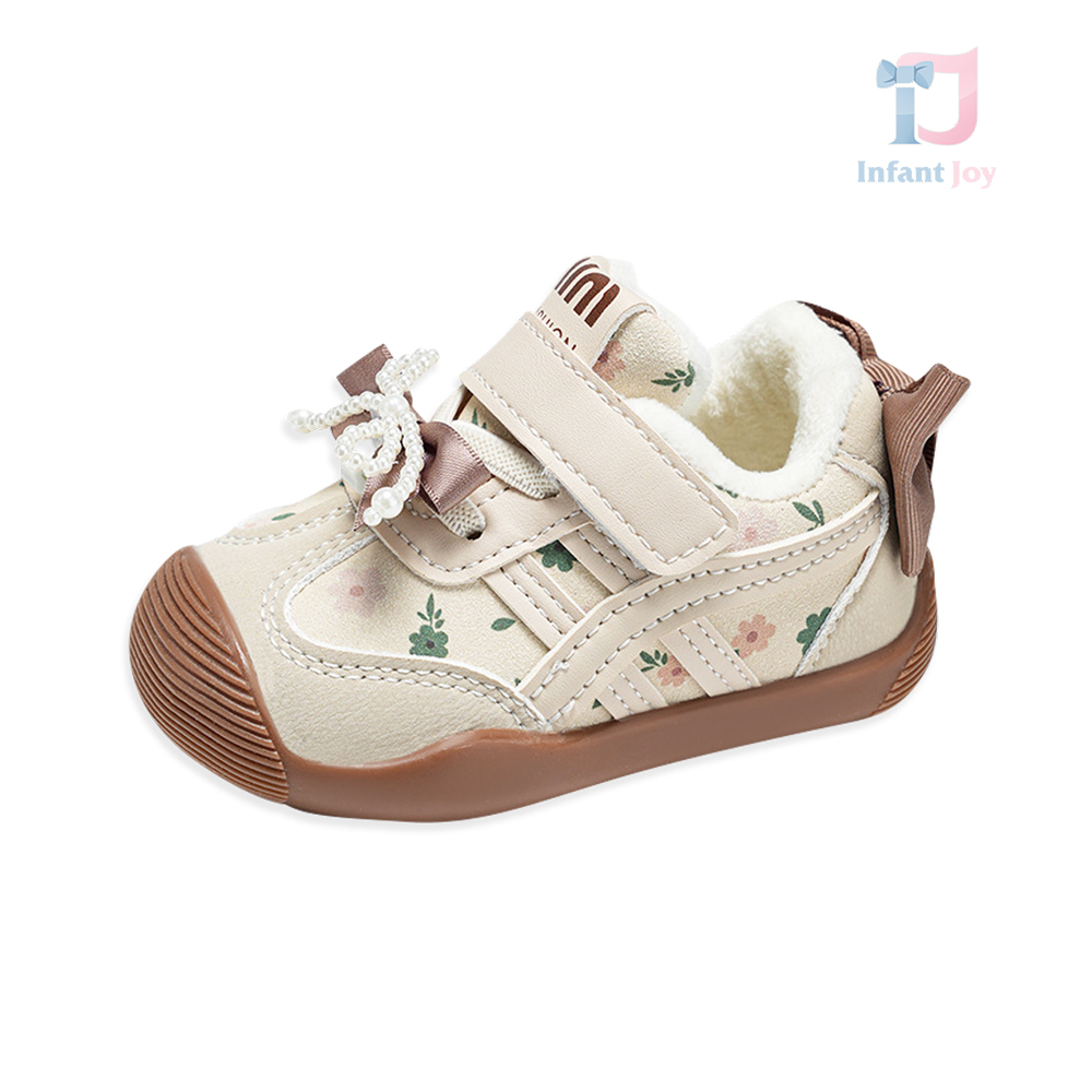 Shoes with reinforced toe cap, pearl bow and velcro fastening Mini Fashion Beige