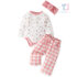 3-piece bodysuit, muslin trousers and headband set Pink Flowers