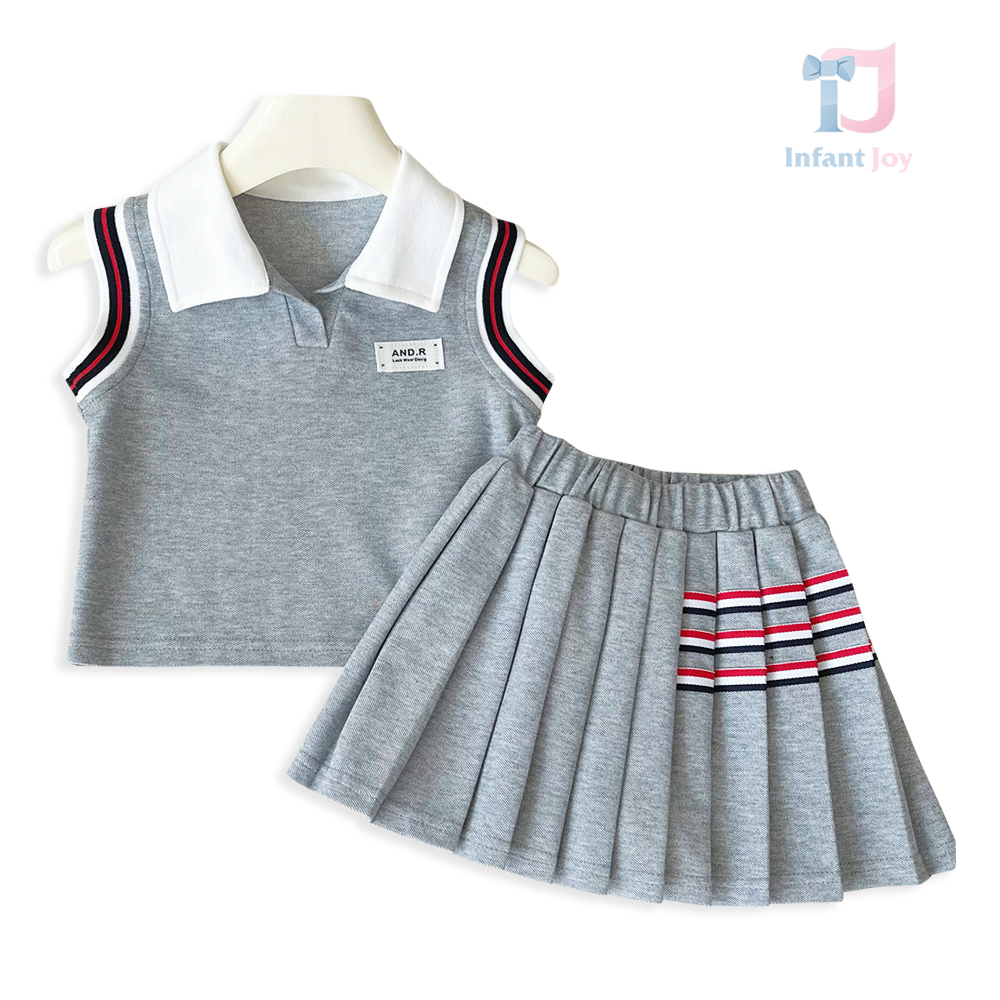 2-piece top with classic collar and pleated skirt set Adore Grey