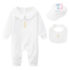 3-piece premium christening romper set with collar, embroidery, bib and hat Angel Blessing