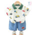 2-piece blouse with classic collar and short denim trousers set Summer Car Parade