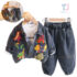 3-piece denim jacket, blouse and trousers set with 3d elements Denim Prehistoric Era Grey
