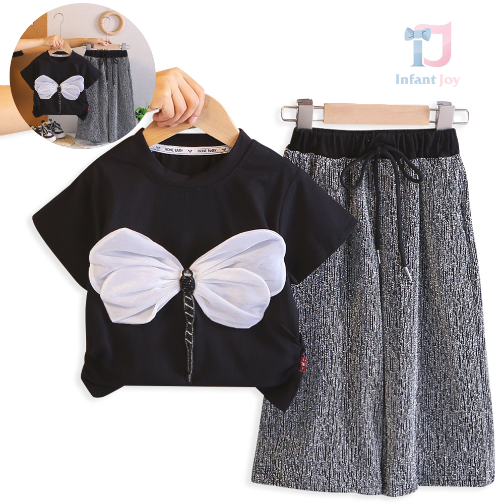 2-piece t-shirt with applique and modern shiny trousers set Dragonfly