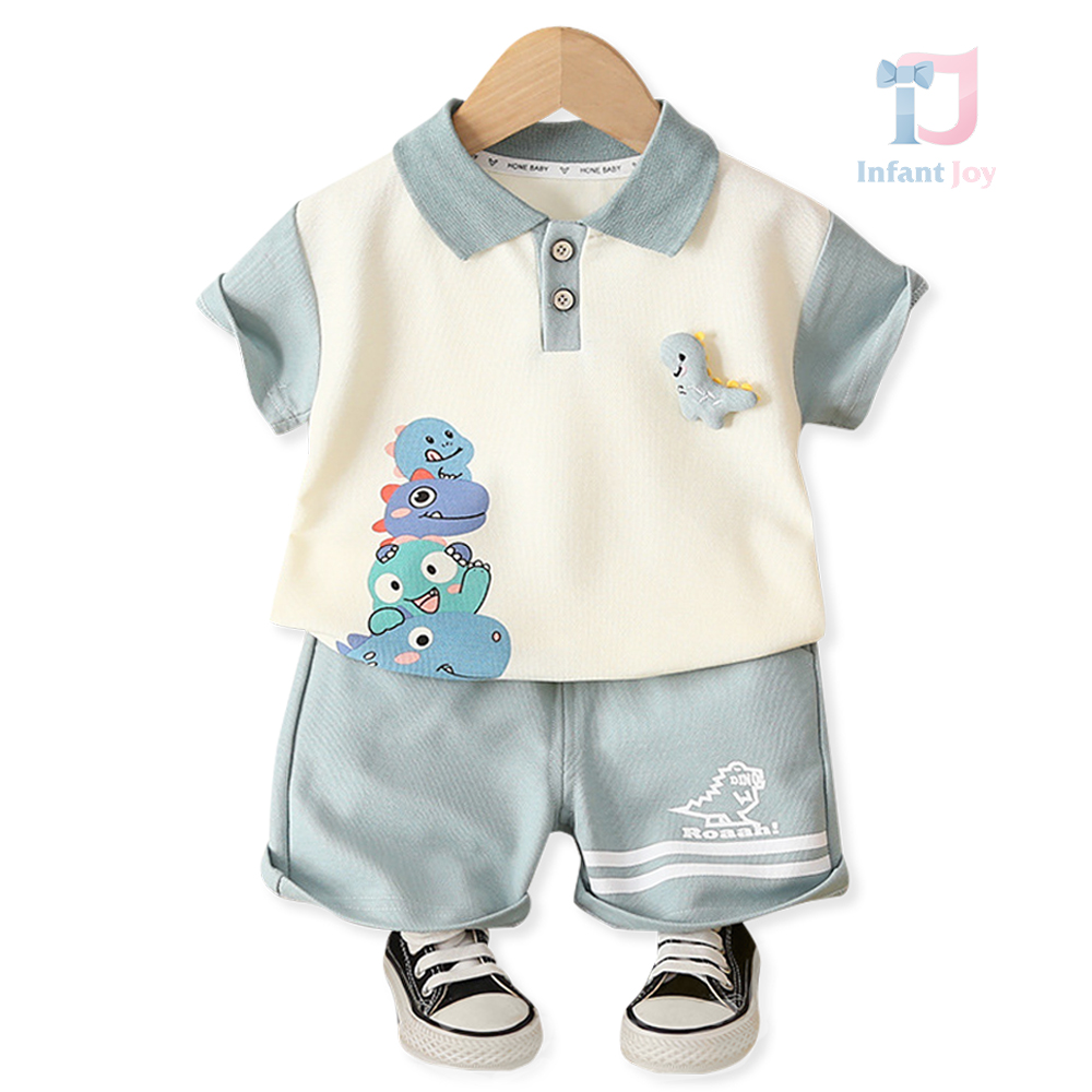 2-piece t-shirt with classic collar, 3d element and trousers set Roaah Dinos