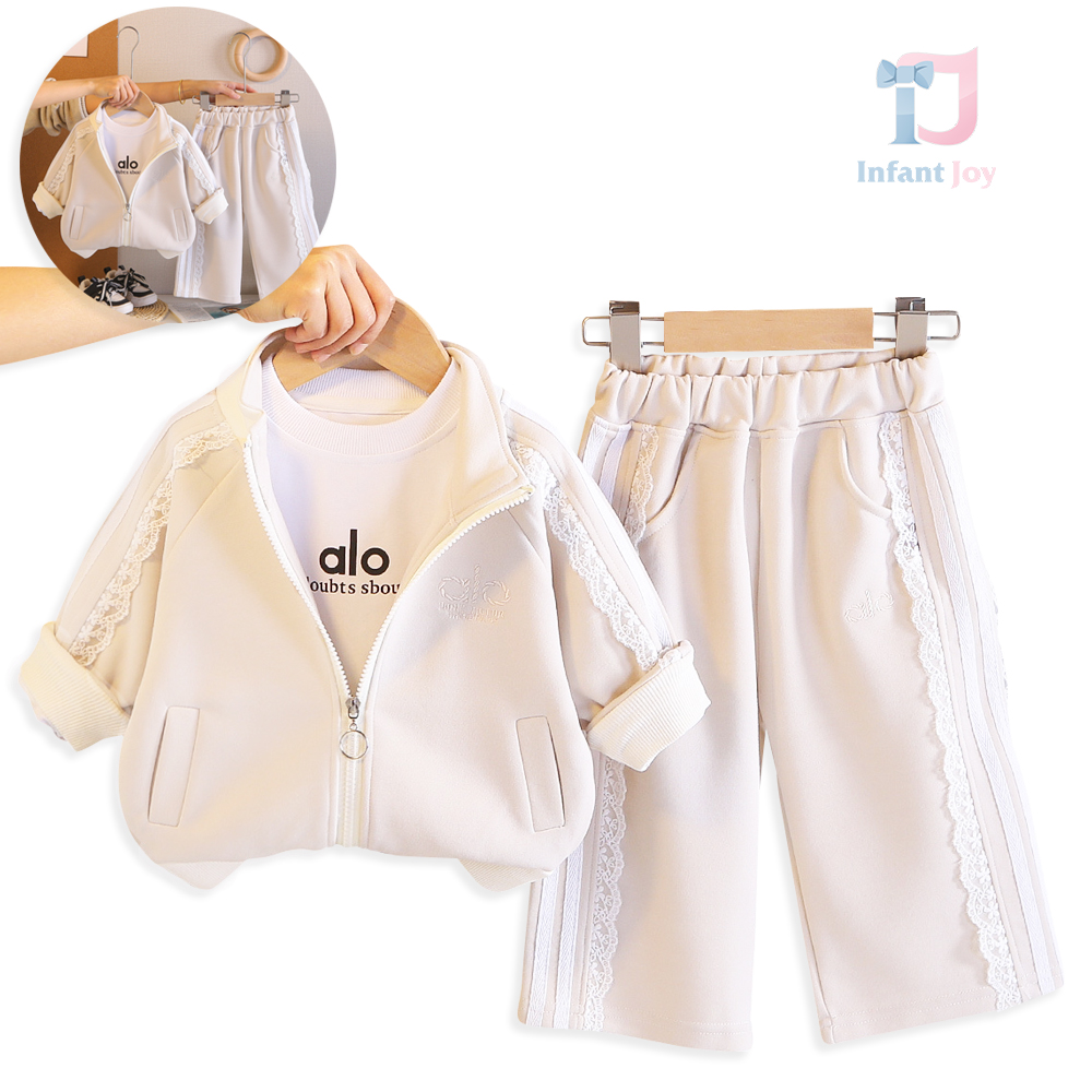 3-piece sweatshirt, blouse and trousers set with lace elements Sport Lace White