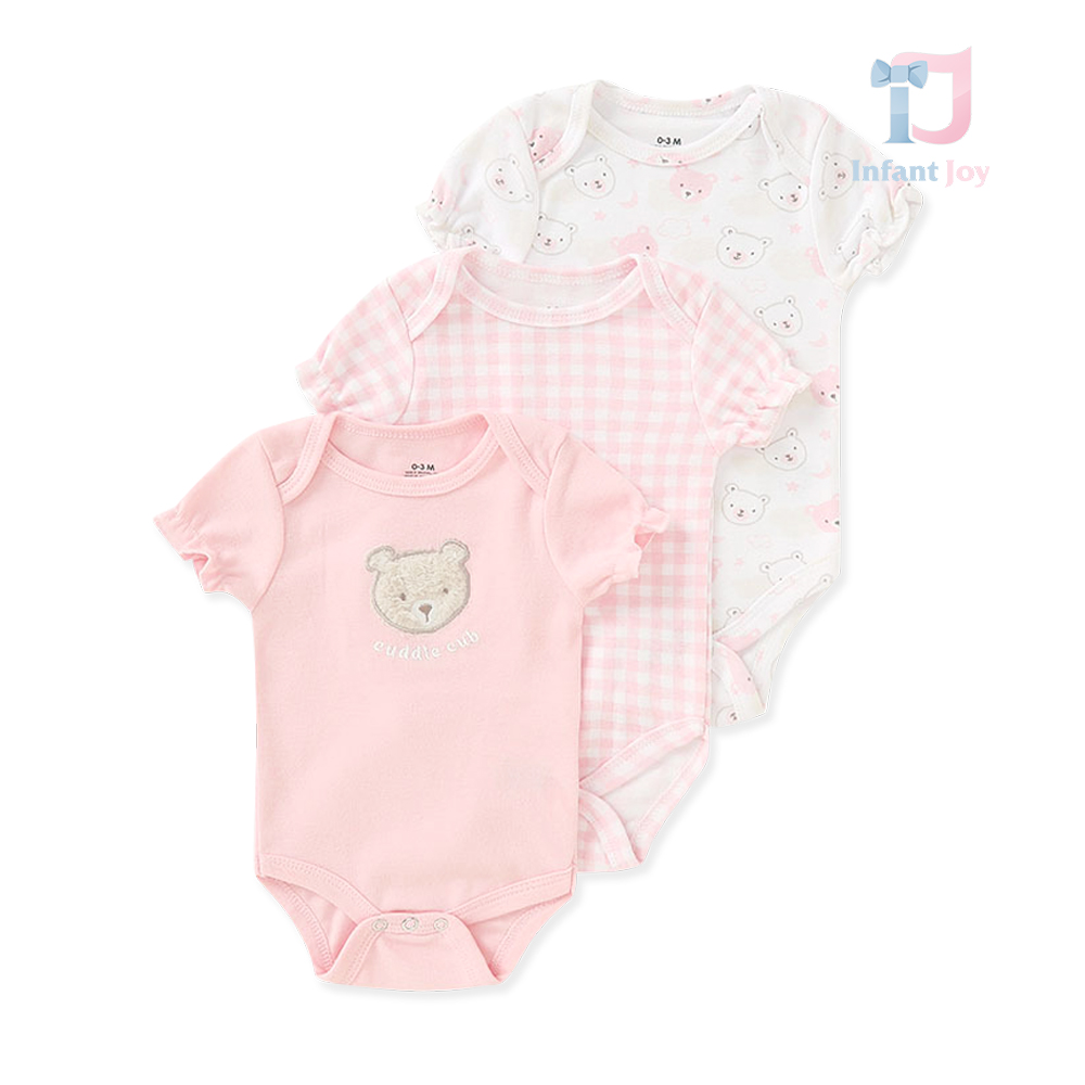 3-piece short sleeve bodysuit set Cuddle Cub Pink