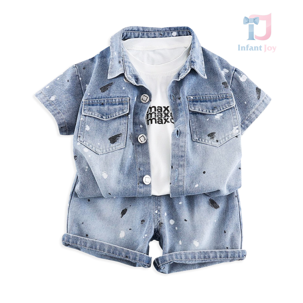 3-częściowy zestaw jeansowy składający się z koszuli, T-shirtu i spodenek Denim Max