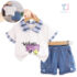2-piece t-shirt with classic collar and short denim trousers set Emoji Happinness