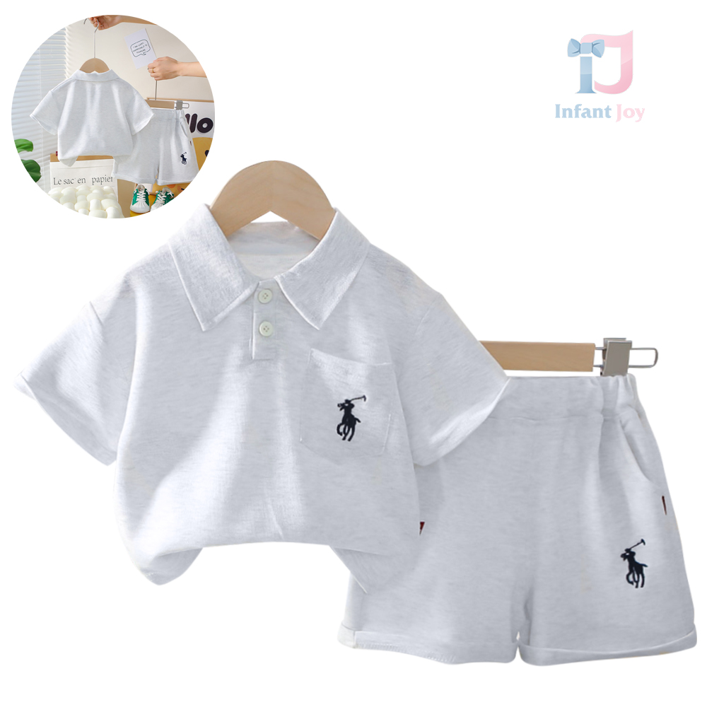 2-piece polo t-shirt and trousers set with embroidery Grey Polo