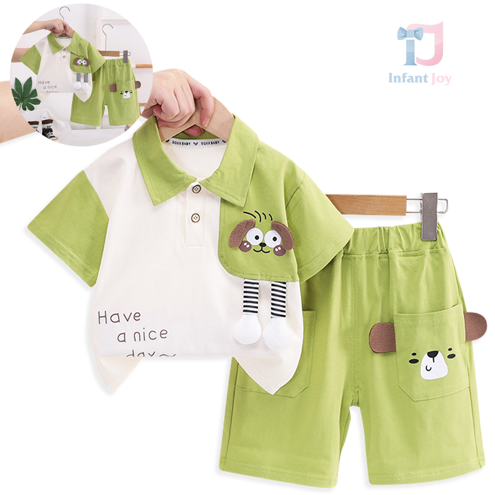 2-piece t-shirt with classic collar, 3d elements and shorts set Have A Nice Day