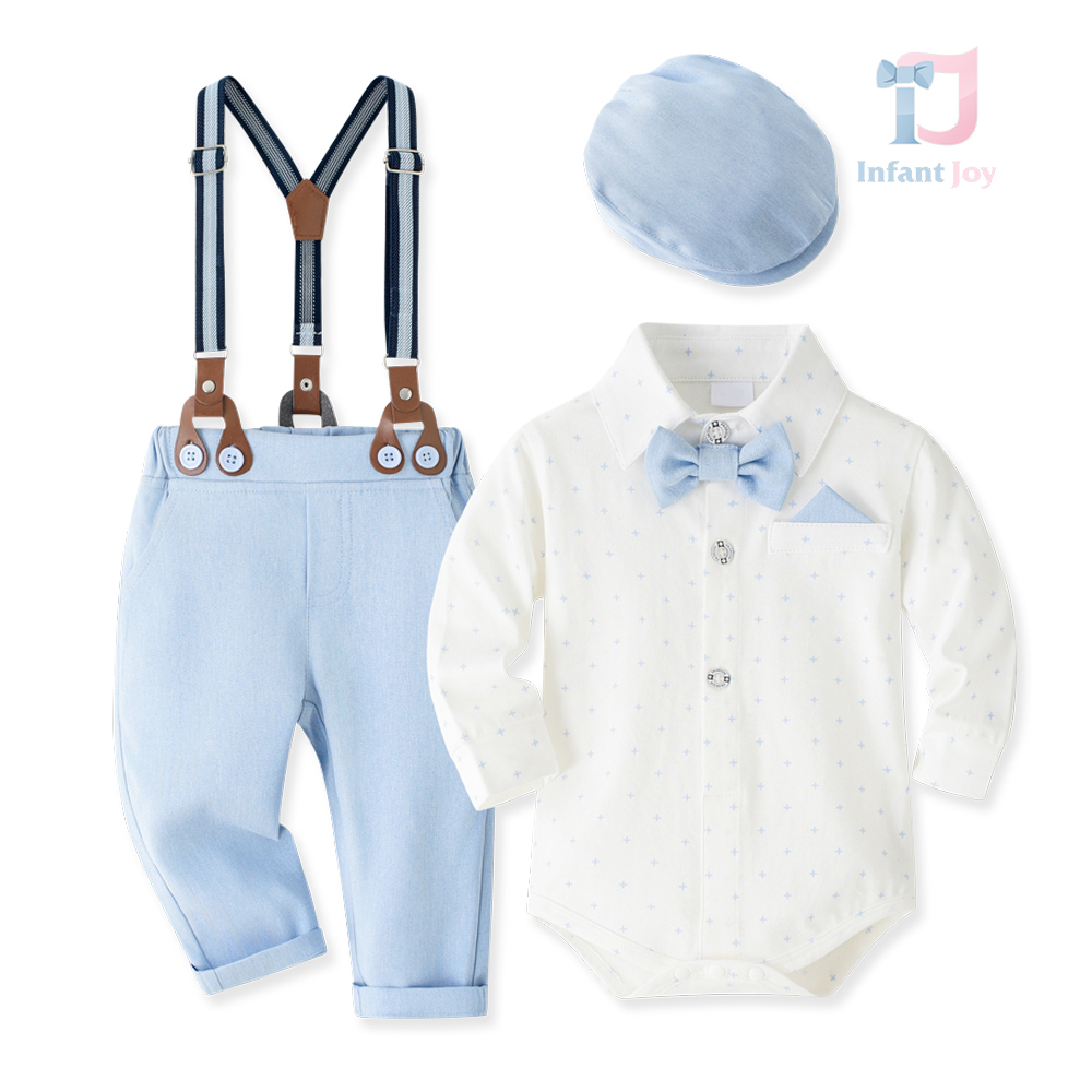 5-piece formal bodysuit/shirt, trousers, suspenders and cap set Little Gentleman Blue