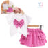 2-piece ribbed t-shirt with ruffles, 3d bow and shorts Ribbon With Pearls