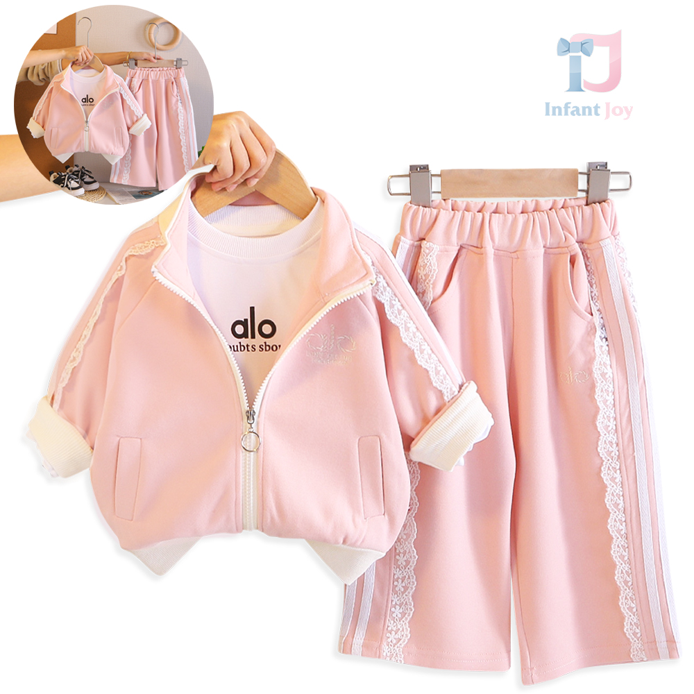 3-piece sweatshirt, blouse and trousers set with lace elements Sport Lace Pink