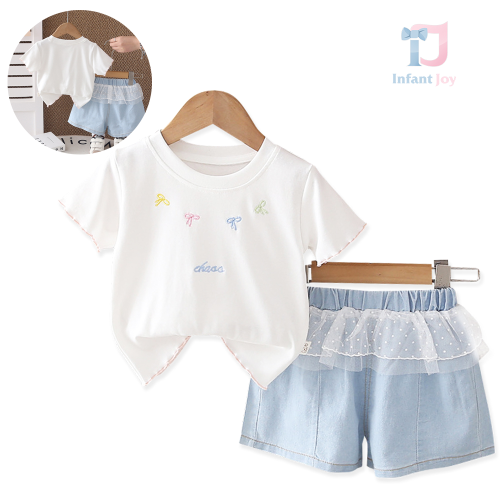 2-piece t-shirt with embroidery and short denim trousers with tulle ruffles Bella Chao
