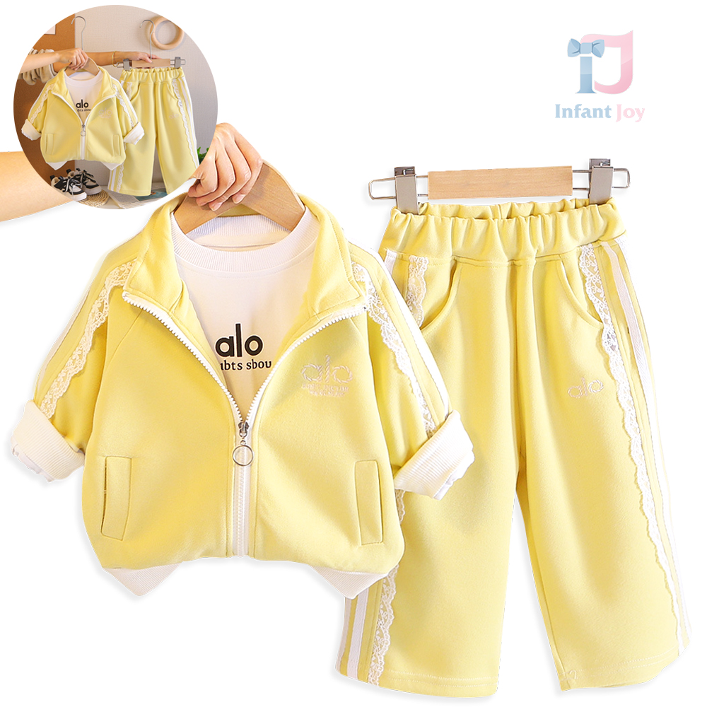 3-piece sports set of sweatshirt with lace elements, blouse and trousers Sport Lace Lemon