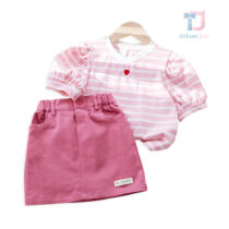 2-piece t-shirt with puff sleeve and mini denim skirt Red Herat