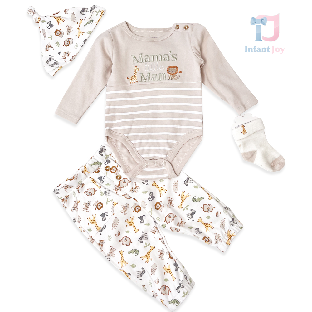 4-piece striped bodysuit, leggings, hat and socks set Mini Animales