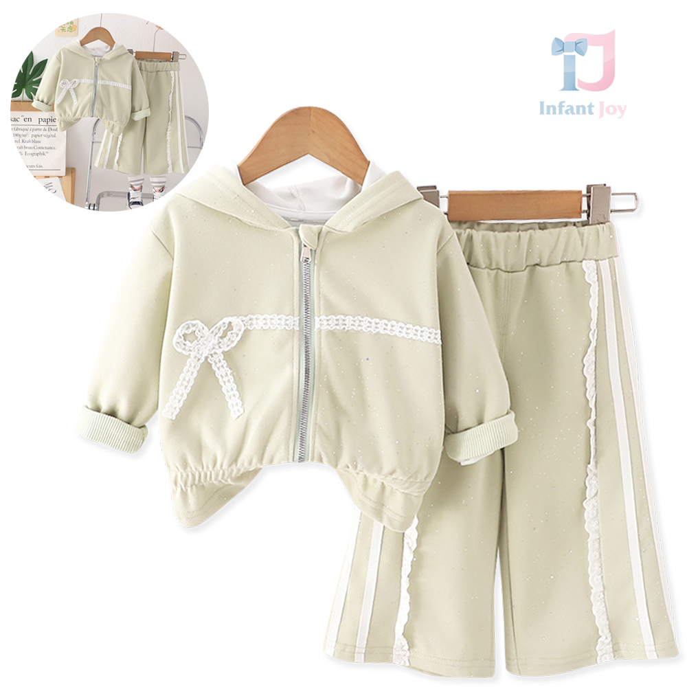 2-piece sports set of hoodie and flared trousers with lace elements and sparkling particles Sage Harmony