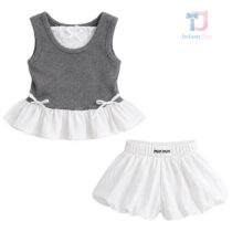 2-piece extravagant top with ruffles, 3d bows and skirt/trousers Willow Grey