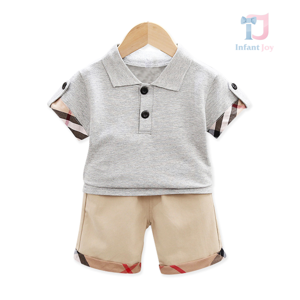 2-piece t-shirt with classic collar and short pants with modern accents Burry Boy Grey